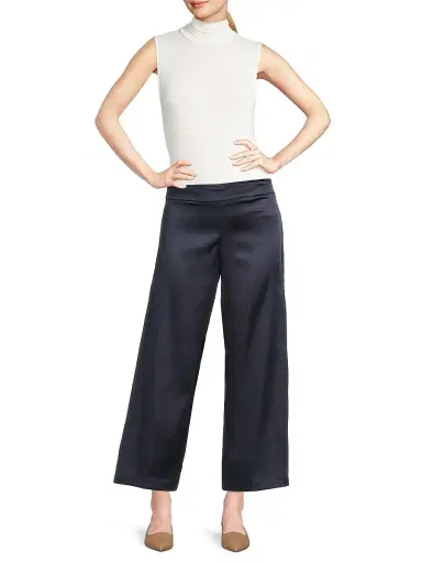 Avenue Montaigne Women's Alex Satin Wide-Leg Pants - Navy | Thumbnail 2 Avenue Montaigne Women's Alex Satin Wide-Leg Pants - Navy | Thumbnail 2