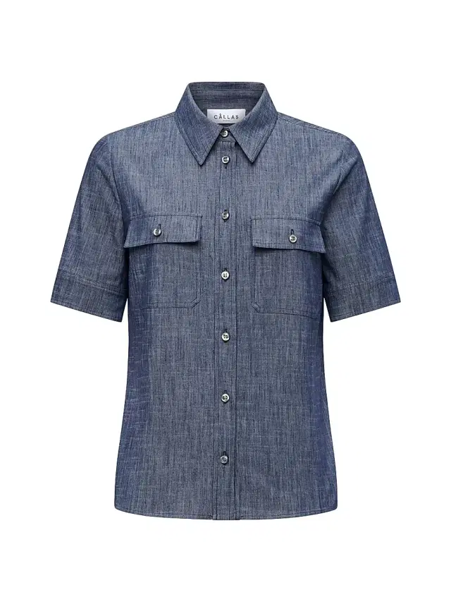 Callas Milano Women's Vesper Stretch Denim Poplin Shirt - Navy