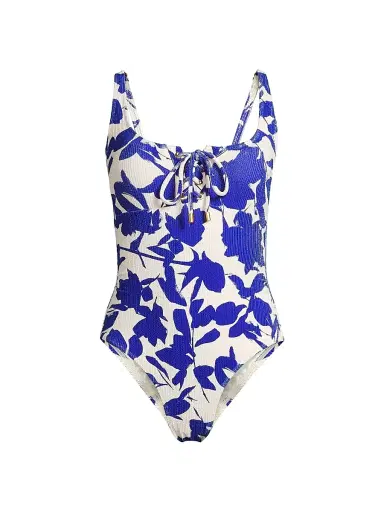 Change of Scenery Women's Taylor One-Piece Swimsuit - Moraea Garden Texture - Size Large | Thumbnail 1