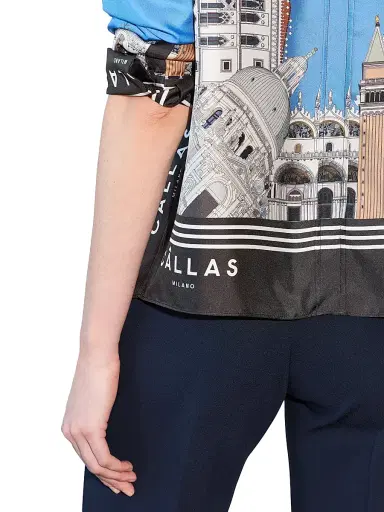 CALLAS MILANO Women's Silk Twill Shirt with Venice Scarf Print Back - Blue Black - Size 14 | Thumbnail 5