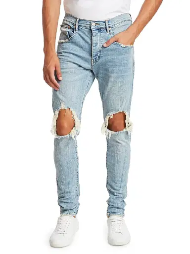 Purple Brand Men's P002 Repair Drop-Fit Skinny Jeans - Light Indigo | Thumbnail 3