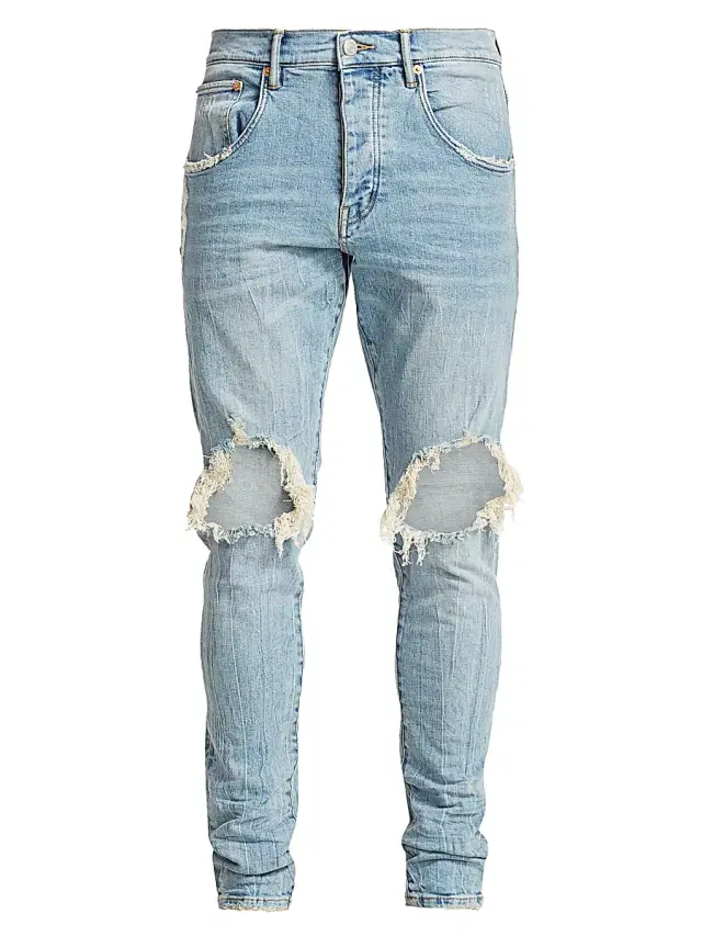 Purple Brand Men's P002 Repair Drop-Fit Skinny Jeans - Light Indigo