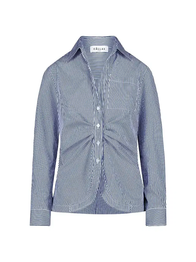 Callas Milano Women's Sierra Classic Stripe Poplin Shirt - Navy White Stripe