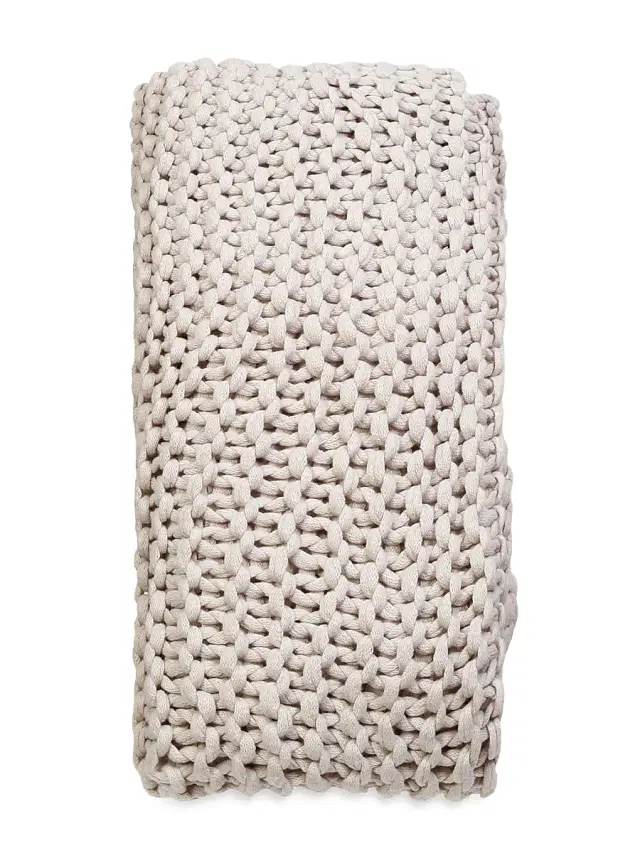 Pom Pom at Home Finn Hand-Knit Throw Blanket - Taupe