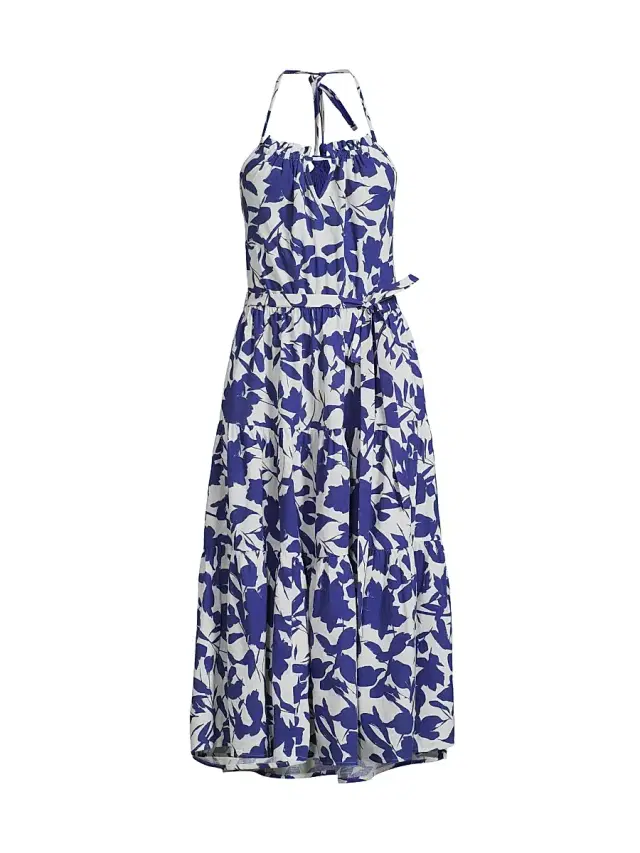 Change of Scenery Women's Abbie Leaf Cotton Halter Dress - Moraea Garden - Size XS
