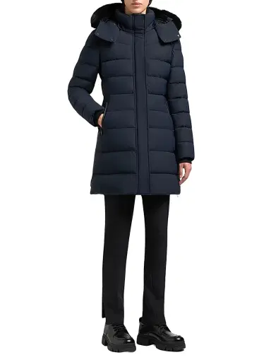 Moose Knuckles Women's Watershed Shearling-Trim Down Parka - Navy Black | Thumbnail 2