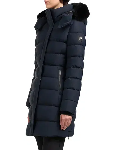 Moose Knuckles Women's Watershed Shearling-Trim Down Parka - Navy Black | Thumbnail 5