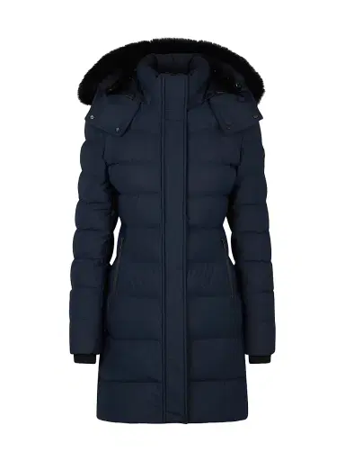 Moose Knuckles Women's Watershed Shearling-Trim Down Parka - Navy Black | Thumbnail 1