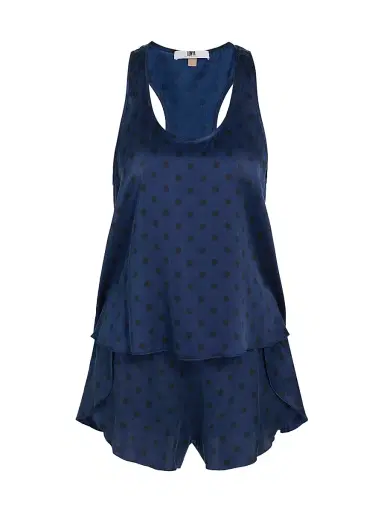 Lunya Women's Washable Silk Tulip-Back Pajama Set - Blue Ellipsis - Size XL | Thumbnail 1