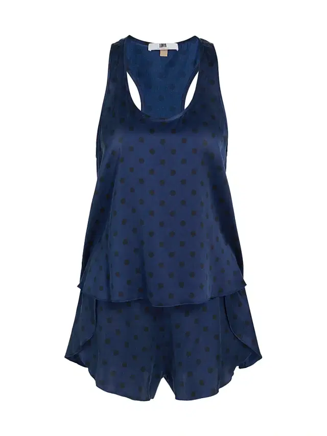 Lunya Women's Washable Silk Tulip-Back Pajama Set - Blue Ellipsis