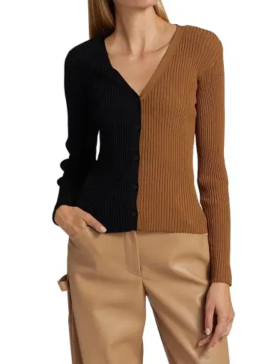 Staud Women's Cargo Colorblock Cardigan - Tan Black | Thumbnail 3