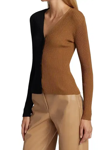 Staud Women's Cargo Colorblock Cardigan - Tan Black | Thumbnail 4