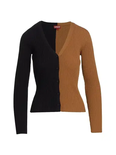 Staud Women's Cargo Colorblock Cardigan - Tan Black | Thumbnail 1