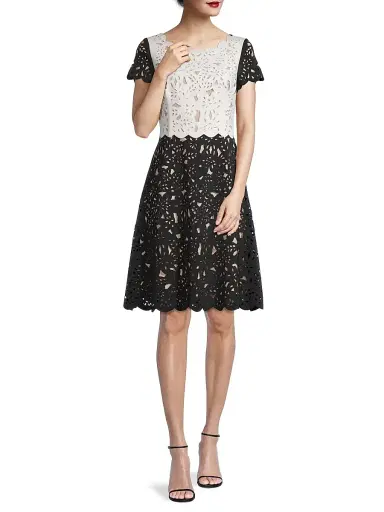 Shani Women's Laser-Cut Two-Tone Dress - Black White - Size 14 | Thumbnail 2 Shani Women's Laser-Cut Two-Tone Dress - Black White - Size 14 | Thumbnail 2