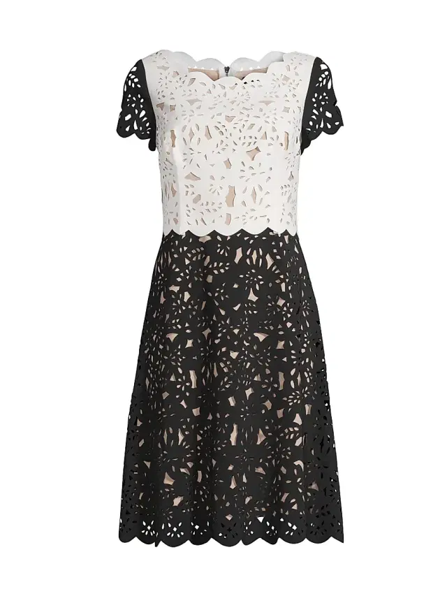 Shani Women's Laser-Cut Two-Tone Dress - Black White