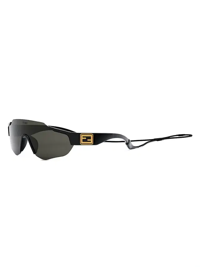 Men's 141MM Geometric Baguette Sunglasses - Shiny Black Men's 141MM Geometric Baguette Sunglasses - Shiny Black