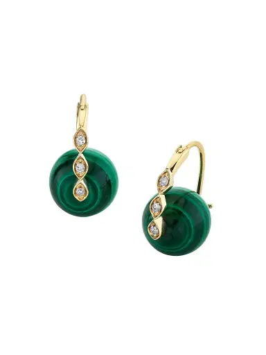 Sydney Evan Women's 14K Yellow Gold, Malachite & 0.07 TCW Diamond Bead Drop Earrings - Yellow Gold | Thumbnail 1