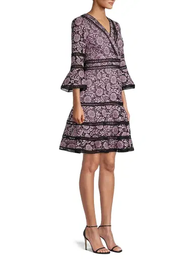 Shani Women's Floral Jacquard Lattice Trim Fit & Flare Midi-Dress - Black Dusty Pink - Size 10 | Thumbnail 4 Shani Women's Floral Jacquard Lattice Trim Fit & Flare Midi-Dress - Black Dusty Pink - Size 10 | Thumbnail 4