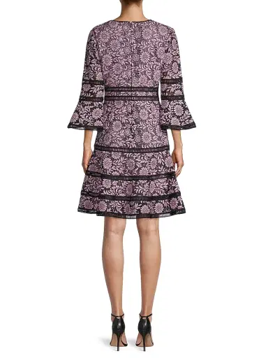 Shani Women's Floral Jacquard Lattice Trim Fit & Flare Midi-Dress - Black Dusty Pink - Size 10 | Thumbnail 5 Shani Women's Floral Jacquard Lattice Trim Fit & Flare Midi-Dress - Black Dusty Pink - Size 10 | Thumbnail 5