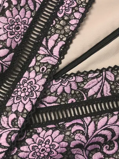 Shani Women's Floral Jacquard Lattice Trim Fit & Flare Midi-Dress - Black Dusty Pink - Size 10 | Thumbnail 6 Shani Women's Floral Jacquard Lattice Trim Fit & Flare Midi-Dress - Black Dusty Pink - Size 10 | Thumbnail 6
