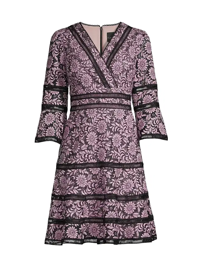 Shani Women's Floral Jacquard Lattice Trim Fit & Flare Midi-Dress - Black Dusty Pink