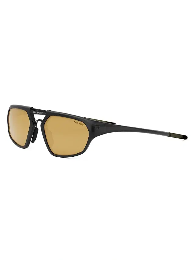 TAG Heuer Men's Line 55MM Geometric Sunglasses - Black Dark Yellow Mirror