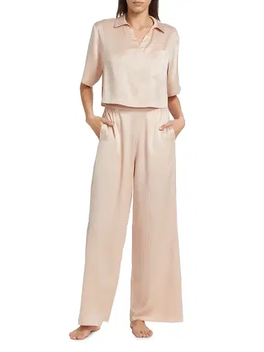 Lunya Women's Washable Silk High-Rise Pants 2-Piece Pajama Set - Delicate Pink | Thumbnail 2