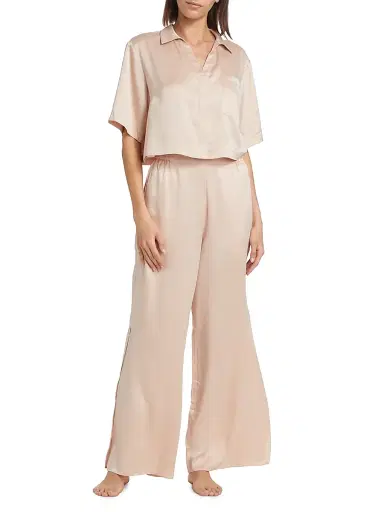 Lunya Women's Washable Silk High-Rise Pants 2-Piece Pajama Set - Delicate Pink | Thumbnail 3