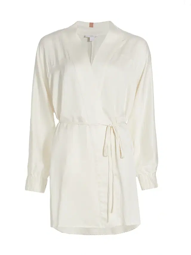 Women's Washable Silk Robe - Tranquil White