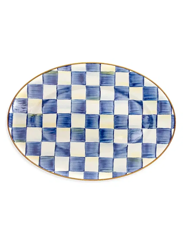 Royal Check Enamel Oval Platter Small