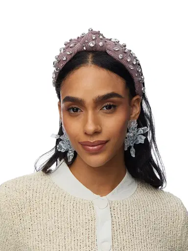 Lele Sadoughi Women's Crystal-Embellished Herringbone Tweed Knotted Headband - Merlott Weed | Thumbnail 2 Lele Sadoughi Women's Crystal-Embellished Herringbone Tweed Knotted Headband - Merlott Weed | Thumbnail 2