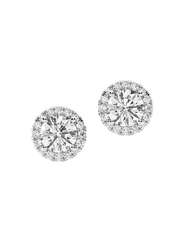 Women's 14K White Gold & 2.42 TCW Lab-Grown Diamond Halo Stud Earrings - White Gold