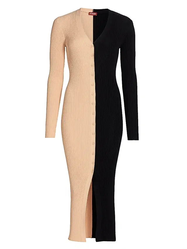 Staud Women's Shoko Colorblocked Midi-Dress - Buff Black