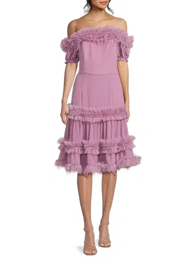 Shani Women's Off-The-Shoulder Ruffled Midi-Dress - Passion | Thumbnail 2