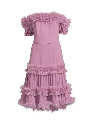 Shani Women's Off-The-Shoulder Ruffled Midi-Dress - Passion | Thumbnail 1
