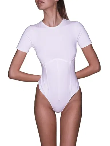 Fleur du Mal Women's Stretch Cotton T-Shirt Bodysuit - | Thumbnail 3 Fleur du Mal Women's Stretch Cotton T-Shirt Bodysuit - | Thumbnail 3