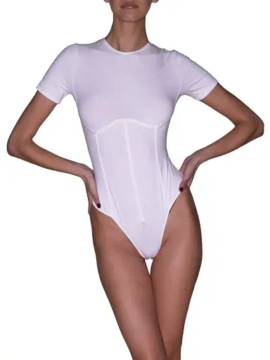 Fleur du Mal Women's Stretch Cotton T-Shirt Bodysuit - | Thumbnail 4 Fleur du Mal Women's Stretch Cotton T-Shirt Bodysuit - | Thumbnail 4