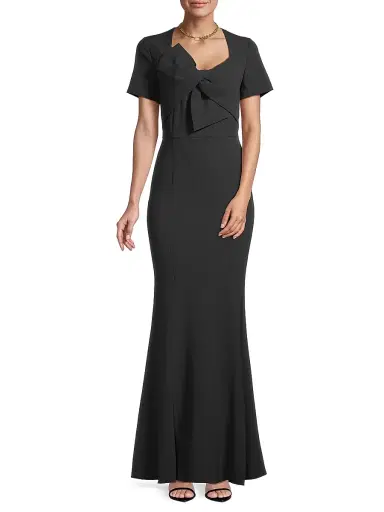 Shani Women's Twisted Bow Crepe Mermaid Gown - Black - Size 16 | Thumbnail 2