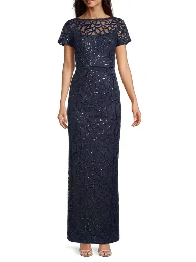 Shani Women's Sequined Illusion-Neck Gown - Navy - Size 16 | Thumbnail 3 Shani Women's Sequined Illusion-Neck Gown - Navy - Size 16 | Thumbnail 3
