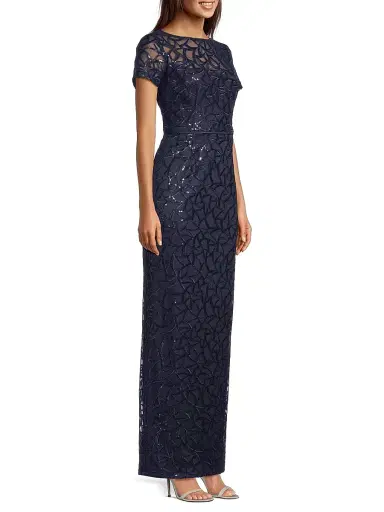 Shani Women's Sequined Illusion-Neck Gown - Navy - Size 16 | Thumbnail 4 Shani Women's Sequined Illusion-Neck Gown - Navy - Size 16 | Thumbnail 4