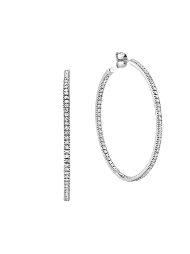 Sydney Evan Women's 14K White Gold & Diamond Pave Hoop Earrings | Thumbnail 3 Sydney Evan Women's 14K White Gold & Diamond Pave Hoop Earrings | Thumbnail 3