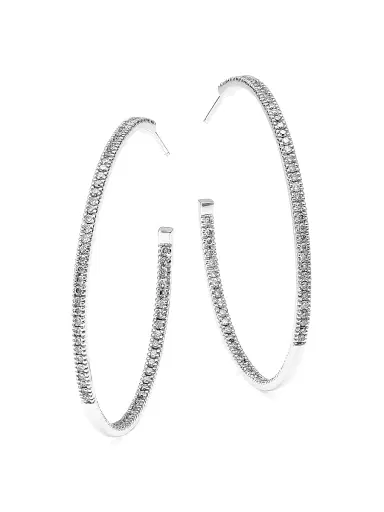 Sydney Evan Women's 14K White Gold & Diamond Pave Hoop Earrings | Thumbnail 1 Sydney Evan Women's 14K White Gold & Diamond Pave Hoop Earrings | Thumbnail 1