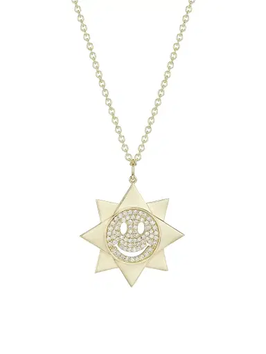Sydney Evan Women's 14K Yellow Gold & Diamond Happy Face Sun Pendant Necklace - Gold | Thumbnail 1