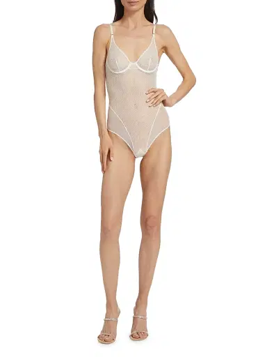 Kiki de Montparnasse Women's Sheer Crochet Mesh Bodysuit - Ivory - Size Large | Thumbnail 2