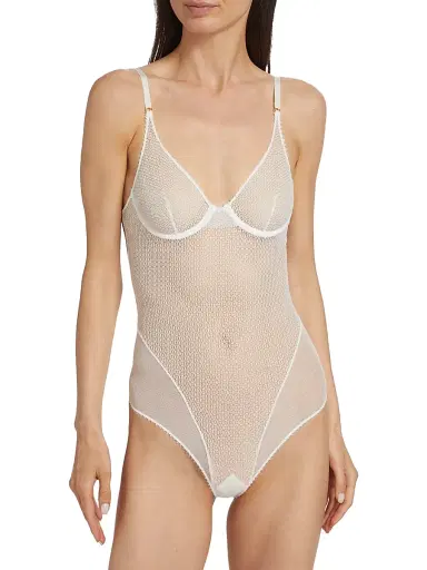 Kiki de Montparnasse Women's Sheer Crochet Mesh Bodysuit - Ivory - Size Large | Thumbnail 3