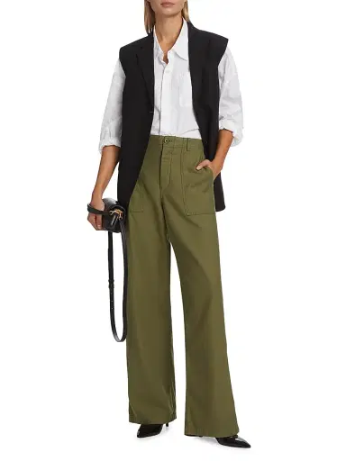 R13 Women's Cotton Wide-Leg Cargo Pants - Olive | Thumbnail 2 R13 Women's Cotton Wide-Leg Cargo Pants - Olive | Thumbnail 2
