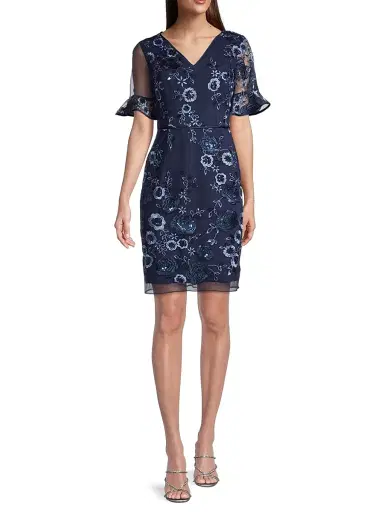 Shani Women's Floral Embellished Sheath Dress - Navy - Size 4 | Thumbnail 2