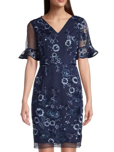Shani Women's Floral Embellished Sheath Dress - Navy - Size 4 | Thumbnail 3