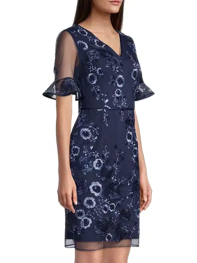 Shani Women's Floral Embellished Sheath Dress - Navy - Size 4 | Thumbnail 4