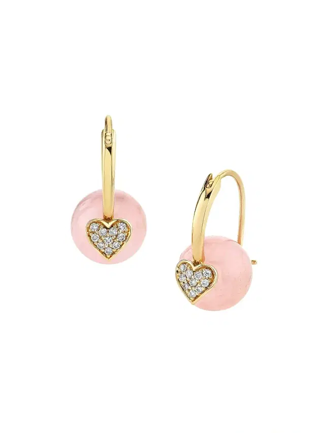 Women's 14K Yellow Gold, Morganite & 0.14 TCW Diamond Drop Earrings - Yellow Gold